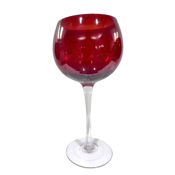 Ruby Red Elegant Balloon Wine Glasses Goblets with Clear Stem-Set of 4 - Picture 6 of 9